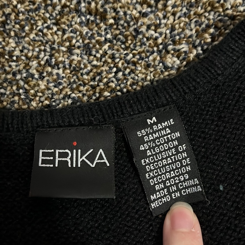 Vintage Erika women’s medium black snowflake beaded sweater vest winter - Picture 2 of 5